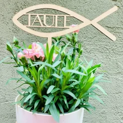 Holzschild Kommunion - Taufe - Firmung -  Blumenstecker Deko Christlicher Fisch Kommunionsfeier - Tauffeier