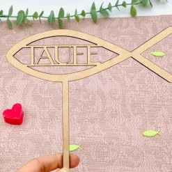 Holzschild Kommunion - Taufe - Firmung -  Blumenstecker Deko Christlicher Fisch Kommunionsfeier - Tauffeier