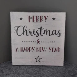 Holzschild "Merry Christmas & a happy new year"