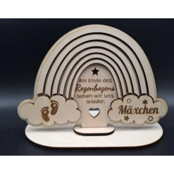 Holzschild mit Gravur - Regenbogen - als Andenken an Dein Sternenkind, geliebte Person, Erinnerungslicht, Trauergeschenk