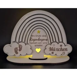 Holzschild mit Gravur - Regenbogen - als Andenken an Dein Sternenkind, geliebte Person, Erinnerungslicht, Trauergeschenk