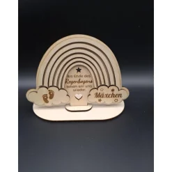 Holzschild mit Gravur - Regenbogen - als Andenken an Dein Sternenkind, geliebte Person, Erinnerungslicht, Trauergeschenk