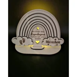 Holzschild mit Gravur - Regenbogen - als Andenken an Dein Sternenkind, geliebte Person, Erinnerungslicht, Trauergeschenk