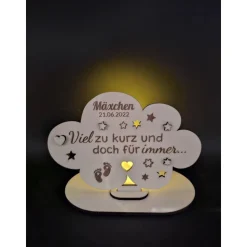 Holzschild mit persönlicher Gravur - Wolke - als Andenken an Dein Sternenkind, geliebte Person, Trauerlicht,