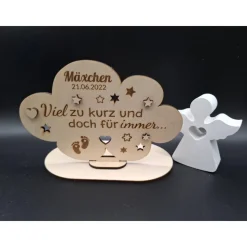 Holzschild mit persönlicher Gravur - Wolke - als Andenken an Dein Sternenkind, geliebte Person, Trauerlicht,