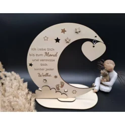 Holzschild mit persönlicher Gravur - Mond - als Andenken an Dein Sternenkind, geliebte Person, Trauerlicht,