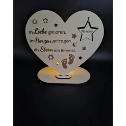 Holzschild mit persönlicher Gravur - Herz - Andenken an Dein Sternenkind, geliebte Person, Trauergeschenk, Erinnerung