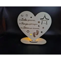 Holzschild mit persönlicher Gravur - Herz - Andenken an Dein Sternenkind, geliebte Person, Trauergeschenk, Erinnerung