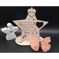 Holzschild mit persönlicher Gravur - Stern - als Andenken an Dein Sternenkind, geliebte Person, Trauerlicht,