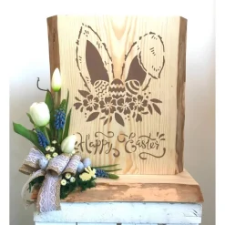 Holzstehle, Holzsäule, Osterdeko, Hasenohren mit Osternest , Schwartenbrett