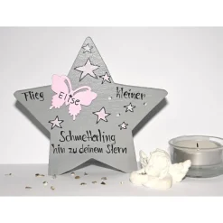 Holzstern Sternenkind Erinnerung – Handbemalt & Personalisiert als Andenken für Eltern