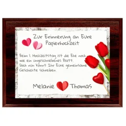 Holztafel Papierhochzeit mit Namen 1 Jahr