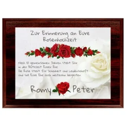 Holztafel Rosenhochzeit mit Namen 10 Jahre