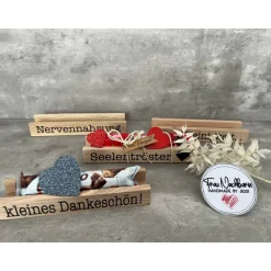 Holzverpackung mit Aufdruck, Geschenkverpackung, Seelentröster, Kleinigkeit, Nervennahrung, kleines Dankeschön, Schokola