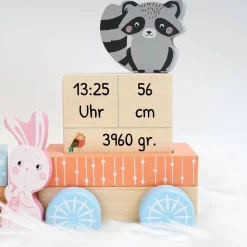 Holzzug mit Geburtsdaten und Name, personalisierte Holzeisenbahn, Geschenk zur Geburt, Eisenbahn bedruckt, Lokomotive