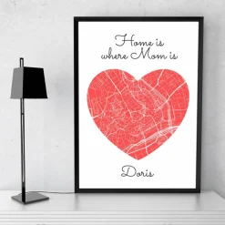 Home is where MOM is - Personalisierter Kunstdruck I Stadtplan Stadtkarte Mama Herz Geschenk Liebe