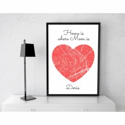 Home is where MOM is - Personalisierter Kunstdruck I Stadtplan Stadtkarte Mama Herz Geschenk Liebe