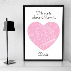 Home is where MOM is - Personalisierter Kunstdruck I Stadtplan Stadtkarte Mama Herz Geschenk Liebe