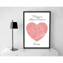 Home is where MOM is - Personalisierter Kunstdruck I  I Stadtplan Stadtkarte Mama Herz Geschenk Liebe