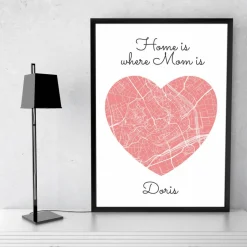 Home is where MOM is - Personalisierter Kunstdruck I  I Stadtplan Stadtkarte Mama Herz Geschenk Liebe