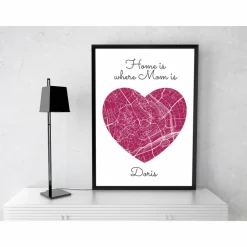 Home is where MOM is - Personalisierter Kunstdruck I Stadtplan Stadtkarte Mama Herz Geschenk Liebe