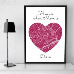 Home is where MOM is - Personalisierter Kunstdruck I Stadtplan Stadtkarte Mama Herz Geschenk Liebe