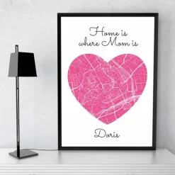 Home is where MOM is - Personalisierter Kunstdruck I Stadtplan Stadtkarte Mama Herz Geschenk Liebe