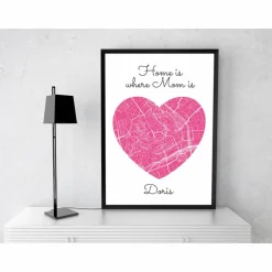 Home is where MOM is - Personalisierter Kunstdruck I Stadtplan Stadtkarte Mama Herz Geschenk Liebe