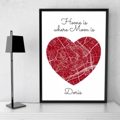 Home is where MOM is - Personalisierter Kunstdruck I Stadtplan Stadtkarte Mama Herz Geschenk Liebe