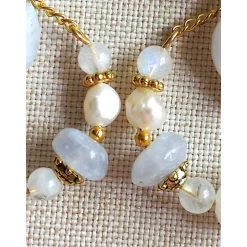HOOP-Ohrringe CHALCEDON, echt MONDSTEIN + PERLE Geburtsstein JUNI, Sternzeichen ZWILLINGE, KREBS, SCHÜTZE, Braut-Schmuck