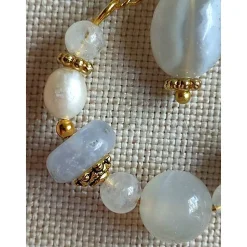 HOOP-Ohrringe CHALCEDON, echt MONDSTEIN + PERLE Geburtsstein JUNI, Sternzeichen ZWILLINGE, KREBS, SCHÜTZE, Braut-Schmuck