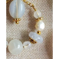 HOOP-Ohrringe CHALCEDON, echt MONDSTEIN + PERLE Geburtsstein JUNI, Sternzeichen ZWILLINGE, KREBS, SCHÜTZE, Braut-Schmuck