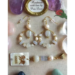 HOOP-Ohrringe CHALCEDON, echt MONDSTEIN + PERLE Geburtsstein JUNI, Sternzeichen ZWILLINGE, KREBS, SCHÜTZE, Braut-Schmuck