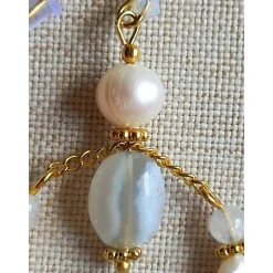 HOOP-Ohrringe CHALCEDON, echt MONDSTEIN + PERLE Geburtsstein JUNI, Sternzeichen ZWILLINGE, KREBS, SCHÜTZE, Braut-Schmuck