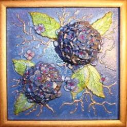 HORTENSIA Collage Mixed Media Malerei Geschenkidee Wanddekoration Handgefertigtes Unikat Blumenbild Muttertagsgeschenk