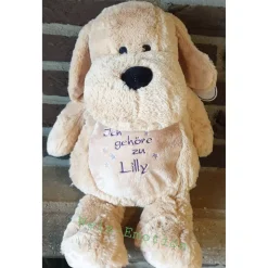 Hund - Kuscheltier individuell bestickt zur Geburt, Taufe, Geburtstag oder weiteren Anlässe