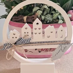 Häuserring Häuserloop Häuserkranz mit Ständer | Lichthaus Deko | Geschenke Einzug Richtfest | weiße Raysin Dekoration