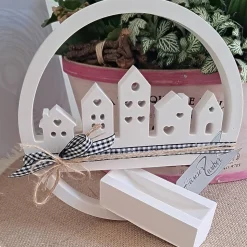 Häuserring Häuserloop Häuserkranz mit Ständer | Lichthaus Deko | Geschenke Einzug Richtfest | weiße Raysin Dekoration