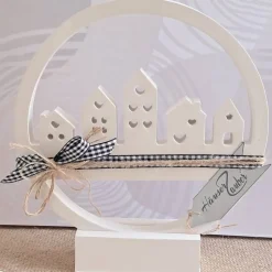 Häuserring Häuserloop Häuserkranz mit Ständer | Lichthaus Deko | Geschenke Einzug Richtfest | weiße Raysin Dekoration