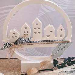Häuserring Häuserloop Häuserkranz mit Ständer | Lichthaus Deko | Geschenke Einzug Richtfest | weiße Raysin Dekoration
