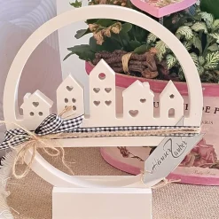 Häuserring Häuserloop Häuserkranz mit Ständer | Lichthaus Deko | Geschenke Einzug Richtfest | weiße Raysin Dekoration