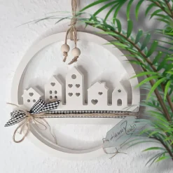 Häuserring Häuserloop Häuserkranz zum Hängen Home Deko Lichthaus Geschenkidee Einzug Richtfest