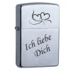 Ich liebe Dich + 2 Herzen Chrome Brushed Original Zippo graviert