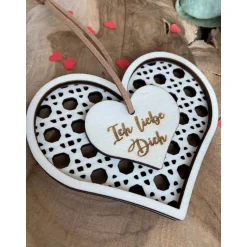 Ich liebe Dich Herzanhänger Rattanoptik