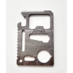 11-in-1 Multitool Werkzeug mit Gravur in Chipkartenformat aus Edelstahl passt in jede Tasche und Geldbörse