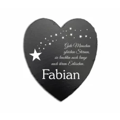 Individuell gravierte Schiefertafel in Herzform – wetterfester Gedenkstein & Grabstein handgemacht
