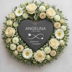 Individuell gravierte Schiefertafel in Herzform – wetterfester Gedenkstein & Grabstein handgemacht