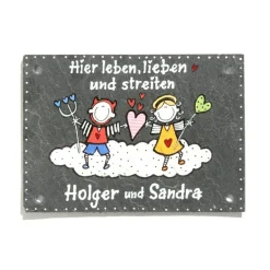 Individuell personalisiertes Hochzeitsgeschenk – handbemaltes Schiefer Türschild mit Namen, wetterfestes Unikat für das Brautpaar