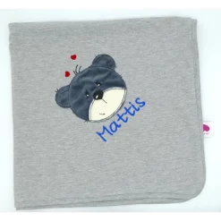 Individuelle Babydecke Teddygesicht Bärengesicht mit gestickem Wunschnamen - Kindergarten - Wunschdecke - Schmusedecke mit Namen