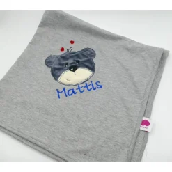 Individuelle Babydecke Teddygesicht Bärengesicht mit gestickem Wunschnamen - Kindergarten - Wunschdecke - Schmusedecke mit Namen